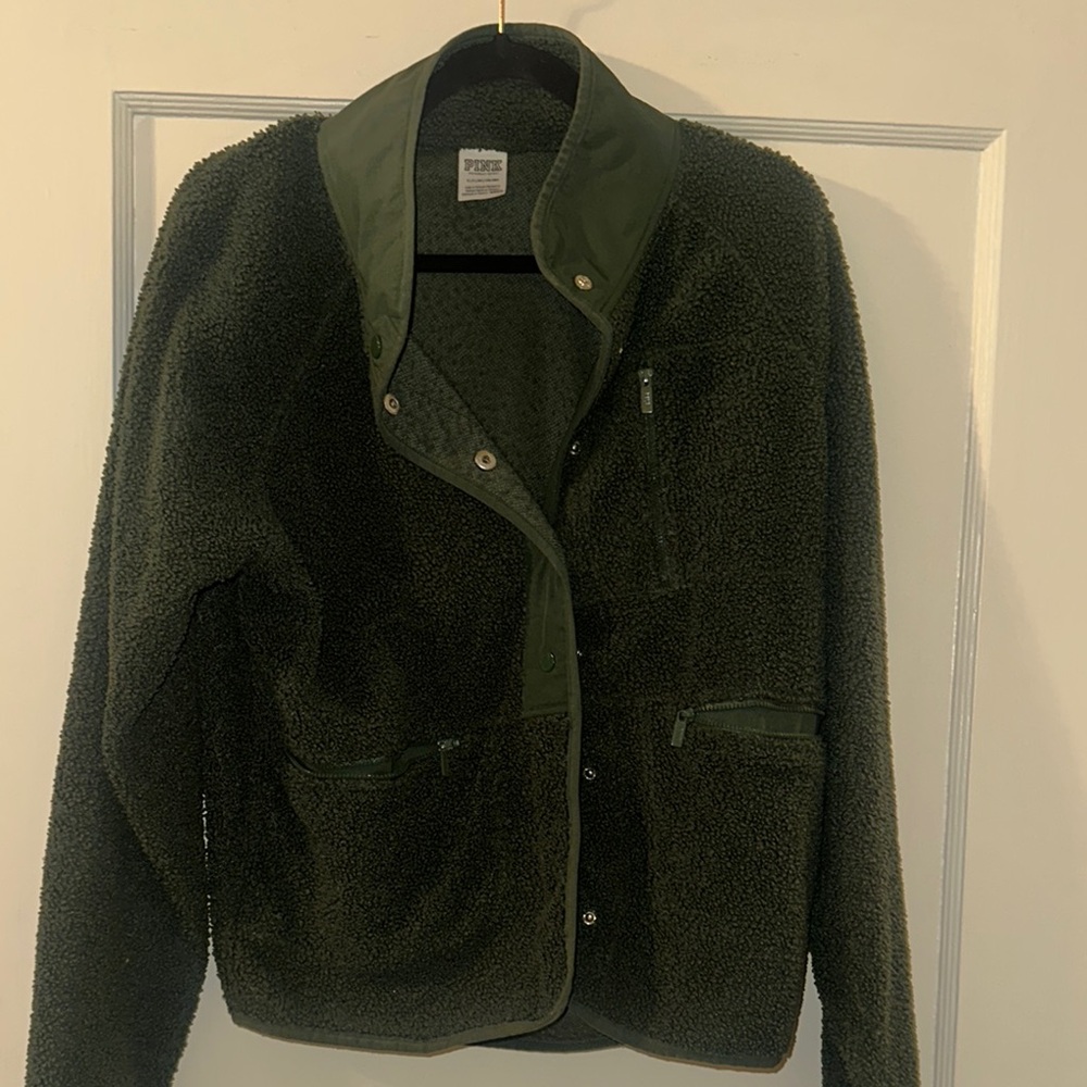 Pink by Victorias Secret Women's Green Fleece Jacket S Small